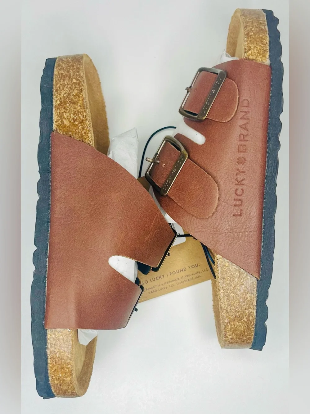Lucky Brand Brown Double-Buckle Cork Slide Sandals for Kids